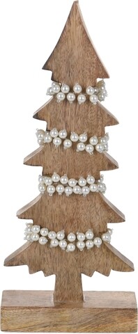 Decoratiune xmas tree w pearls , 13x6x31 cm, lemn de mango, alb/bej
