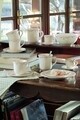 Set 6 cesti cu farfurie, Tognana, Shabby Siena, 250 ml, ceramica, alb