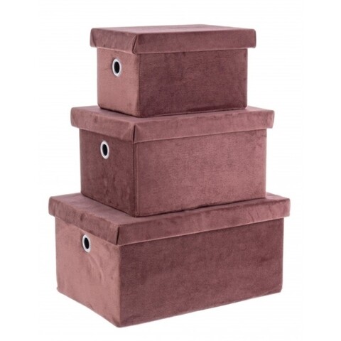 Set 3 cutii cu capac pentru depozitare, Velvet Pink, pliabile, 36x26x18 cm, otel/catifea Bizzotto
