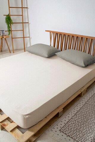 Cearceaf cu elastic pat dublu, Sandra – Ecru, Irya Home, Bumbac Irya Home
