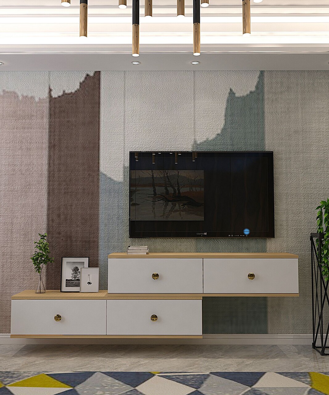 Comoda TV, Hanah Home, Zuzu Double, PAL , Stejar Safir / Alb - view 4