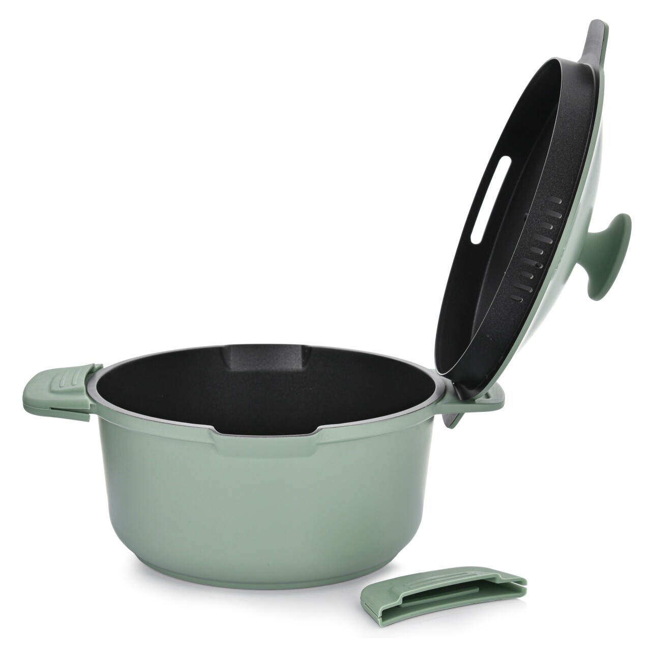 Oala cu capac Fern, Ambition, 20 cm, 2.6 L, aluminiu, verde/negru