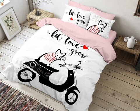 Lenjerie de pat dubla, 3 piese, The Club Cotton, Cartepos, bumbac ranforce, 145 TC, multicolor