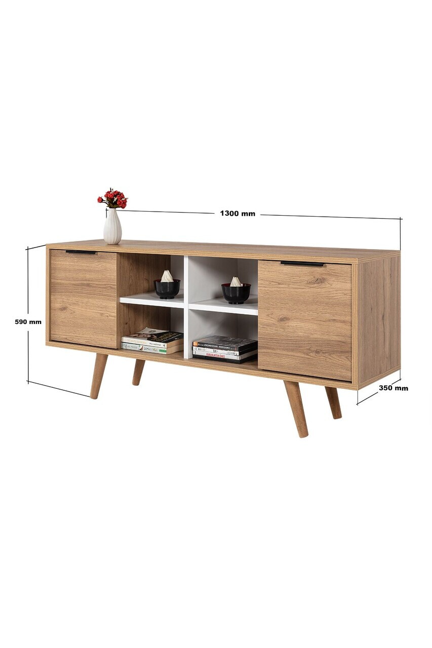 Comoda TV, Hanah Home, Sina 3321, 130x59x35 cm, PAL, Stejar Safir / Alb — imaginea 7
