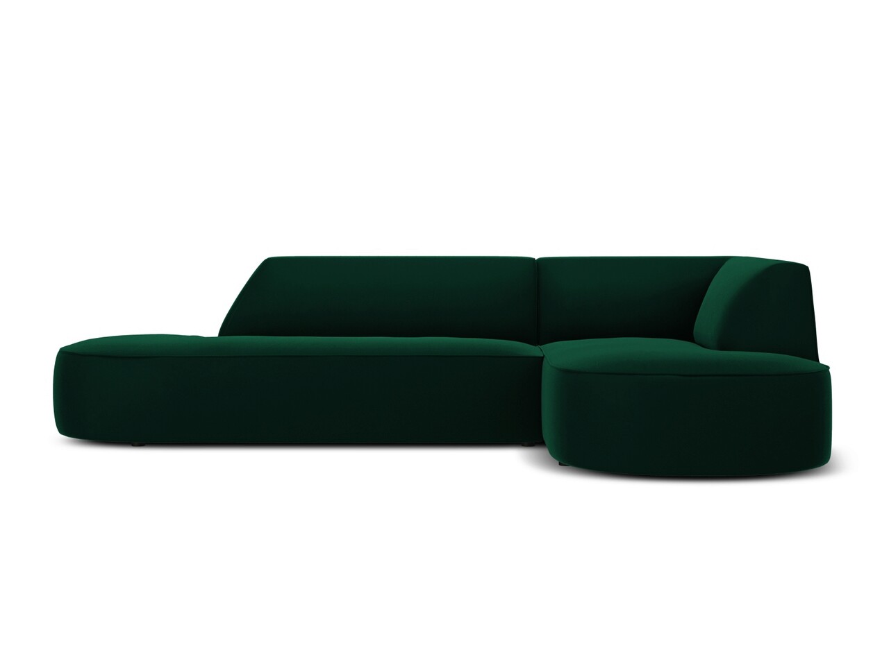 Coltar modular dreapta 4 locuri, Ruby, Micadoni Home, BL, forma rotunjita, fara cotiera, 273x180x69 cm, catifea, verde bottle