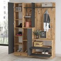 Dulap cu pantofar, cuier si oglinda DD5-AA, Locelso, 140x36.8x181.8 cm, PAL, natural/antracit