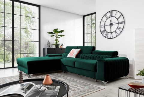 Coltar extensibil stanga 3 locuri ELTAP, LT-35NU, Grayson, 278x205x92 cm, lemn/poliester, verde inchis