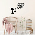 Decoratiune de perete, Birds Woman Heart, Metal, Dimensiune: 63 x 50 cm, Negru