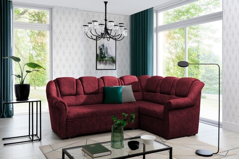 Coltar extensibil dreapta 3 locuri ELTAP, LII-090, Lord II, 243x195x112 cm, lemn/poliester, rosu inchis