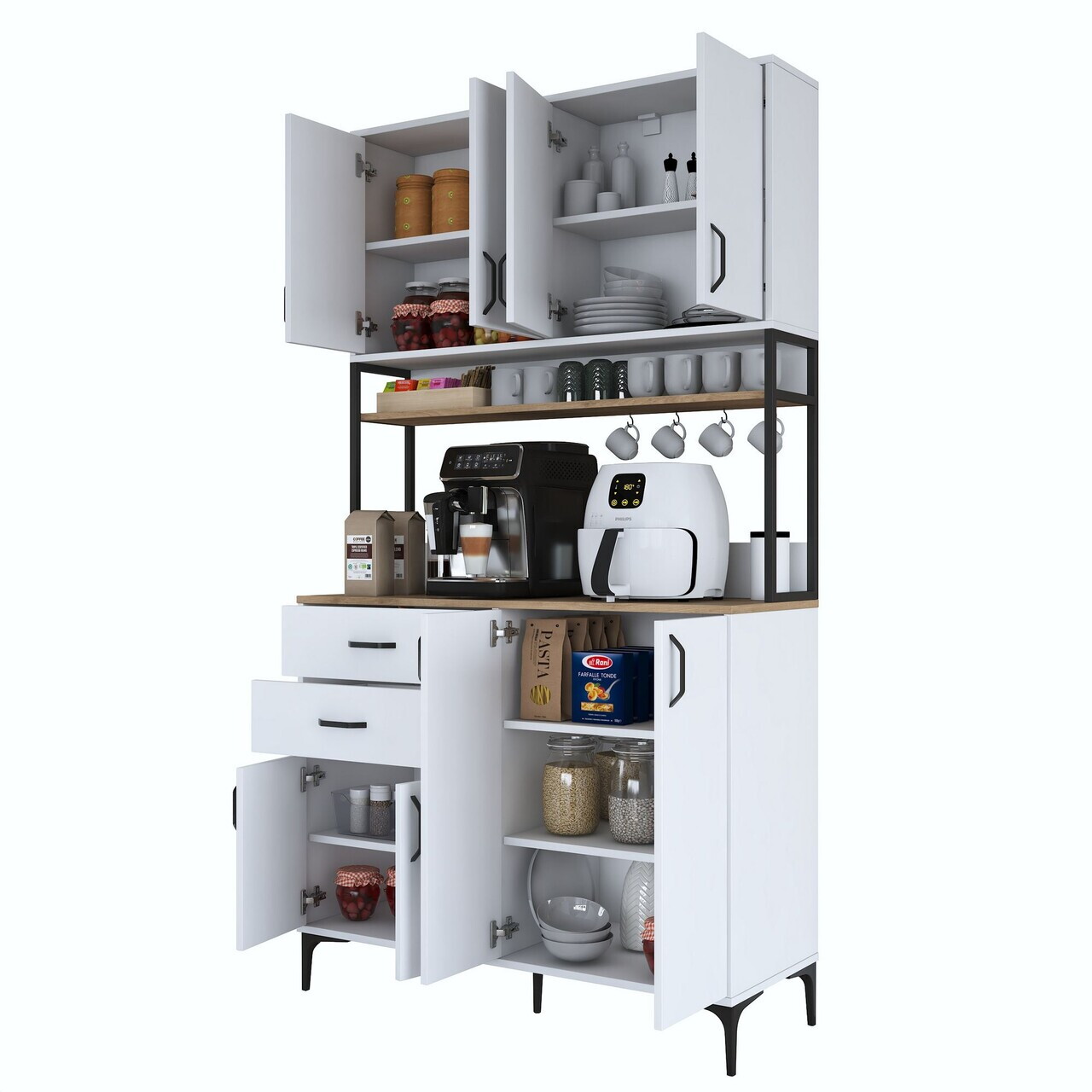 Dulap multifunctional, Hanah Home, JE213, 120x218.6x45 cm, PAL melaminat, Alb/Maro - view 9