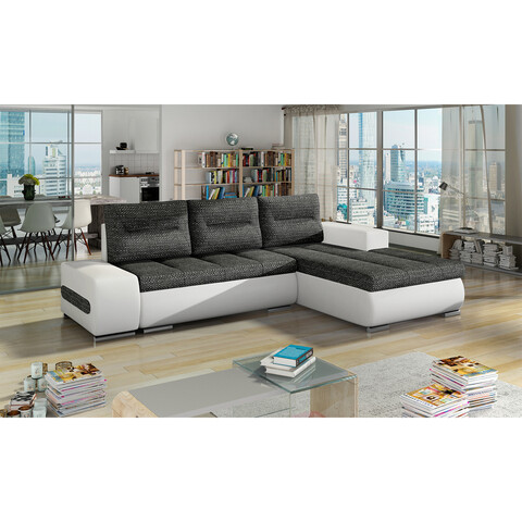 Coltar extensibil dreapta 4 locuri ELTAP, Ov26, Ottavio, 275x180x85 cm, lemn/poliester, gri inchis/alb
