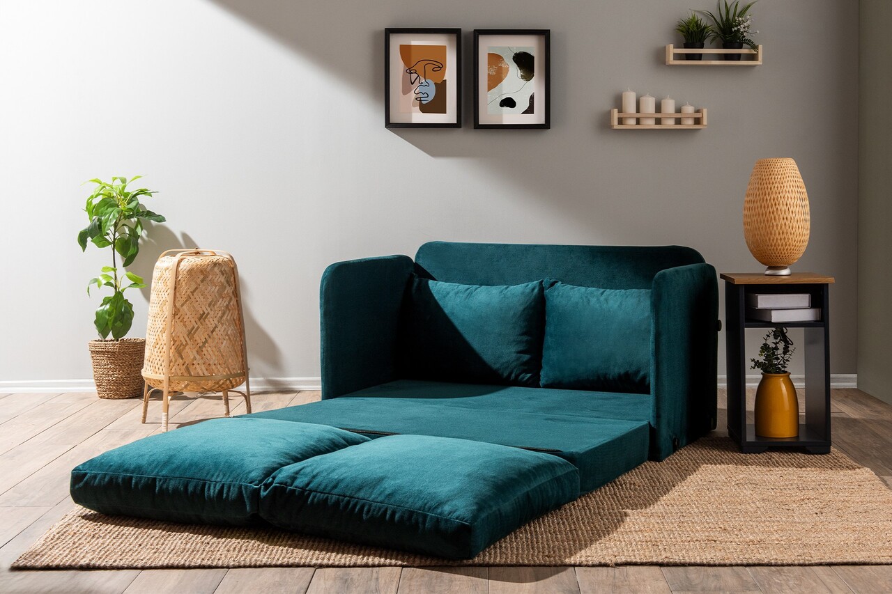 Canapea extensibilă cu 2 locuri, Futon, 859FTN2871, Metal , Verde petrol - 2 | YEO