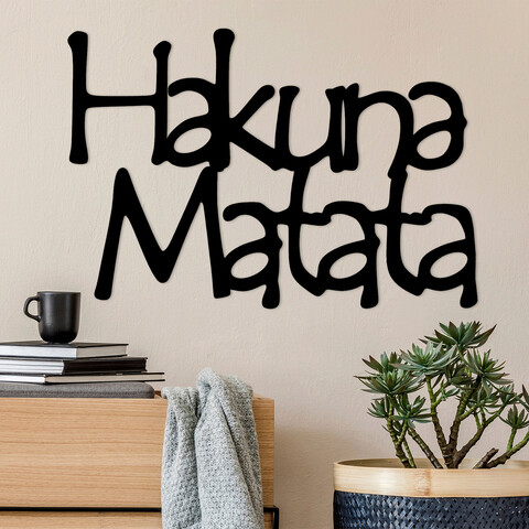 Decoratiune de perete, hakuna matata 8, metal, dimensiune: 69 x 1,5 x 47 cm, negru