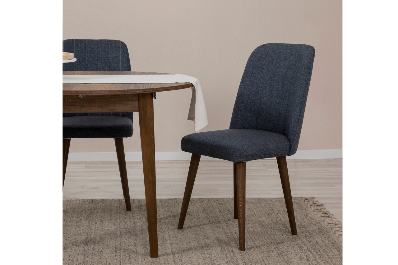 Set masa extensibila si scaune, Hanah Home, Vina 1048, Nuc / Bleumarin - imagine 4