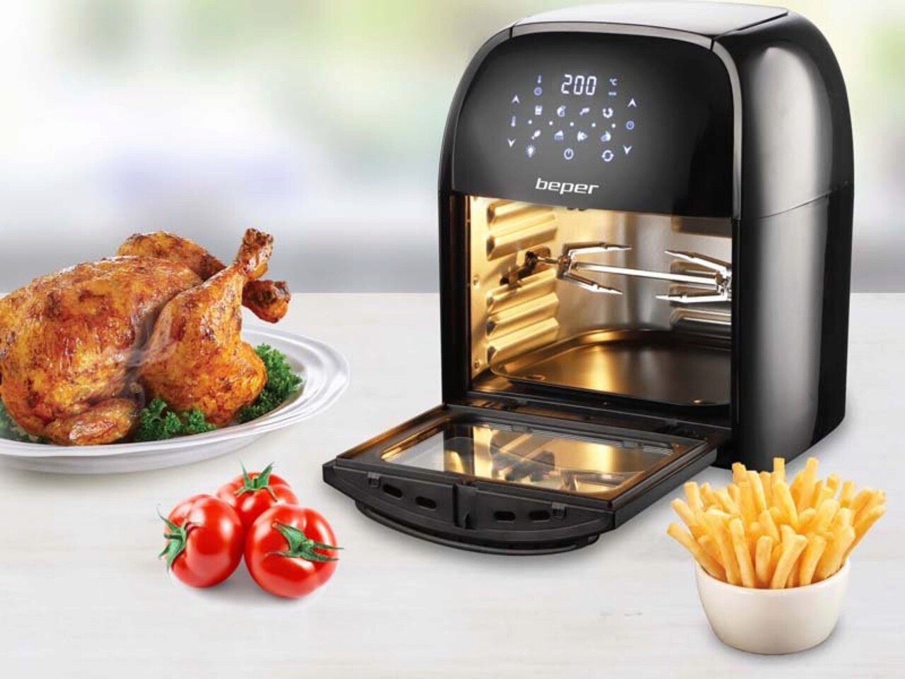 Friteuza digitala cu aer cald Beper, 1800 W, 32x32x41 cm, negru