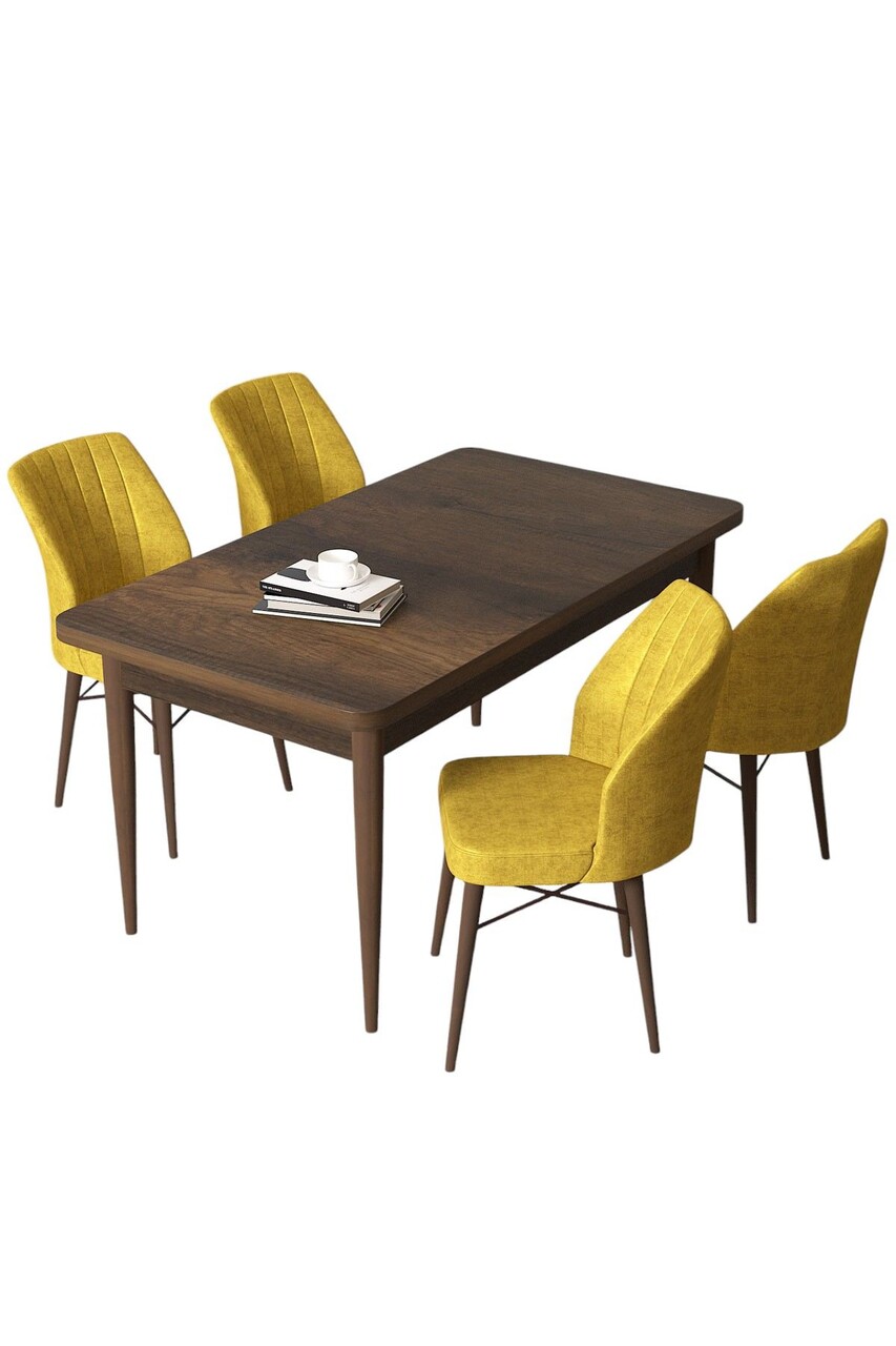 Set masă și scaune (5 bucăți), Hanah Home, Arp, Baroc / Muștar - view 2