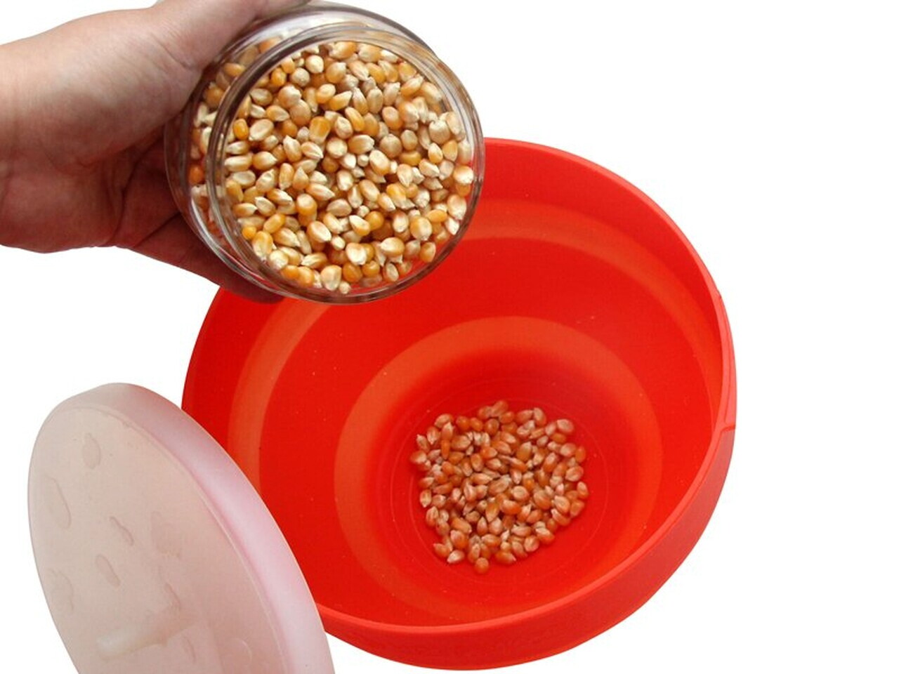 Aparat popcorn pentru cuptorul cu microunde Beper, 2.5 L, silicon, rosu/alb — imaginea 7