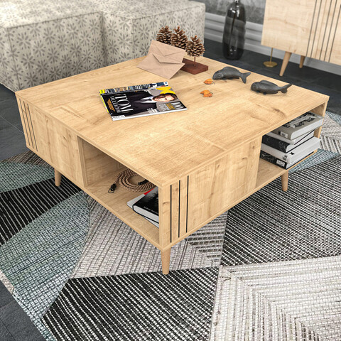 Masuta de cafea, retricy, ronas, 89.6x89.6x46.5 cm, pal, stejar