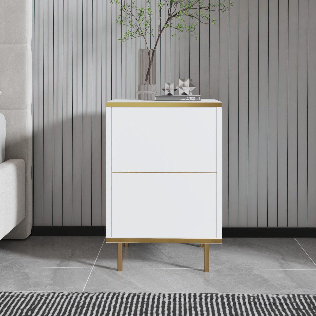 Noptiera, Inarch, Imaj, 40x60x35 cm, PAL, Alb/Auriu - 1 | YEO