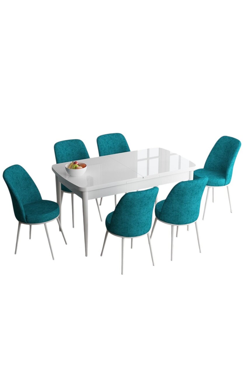 Set masa extensibila si scaune, Hanah Home, Han, Alb / Turcoaz - view 2