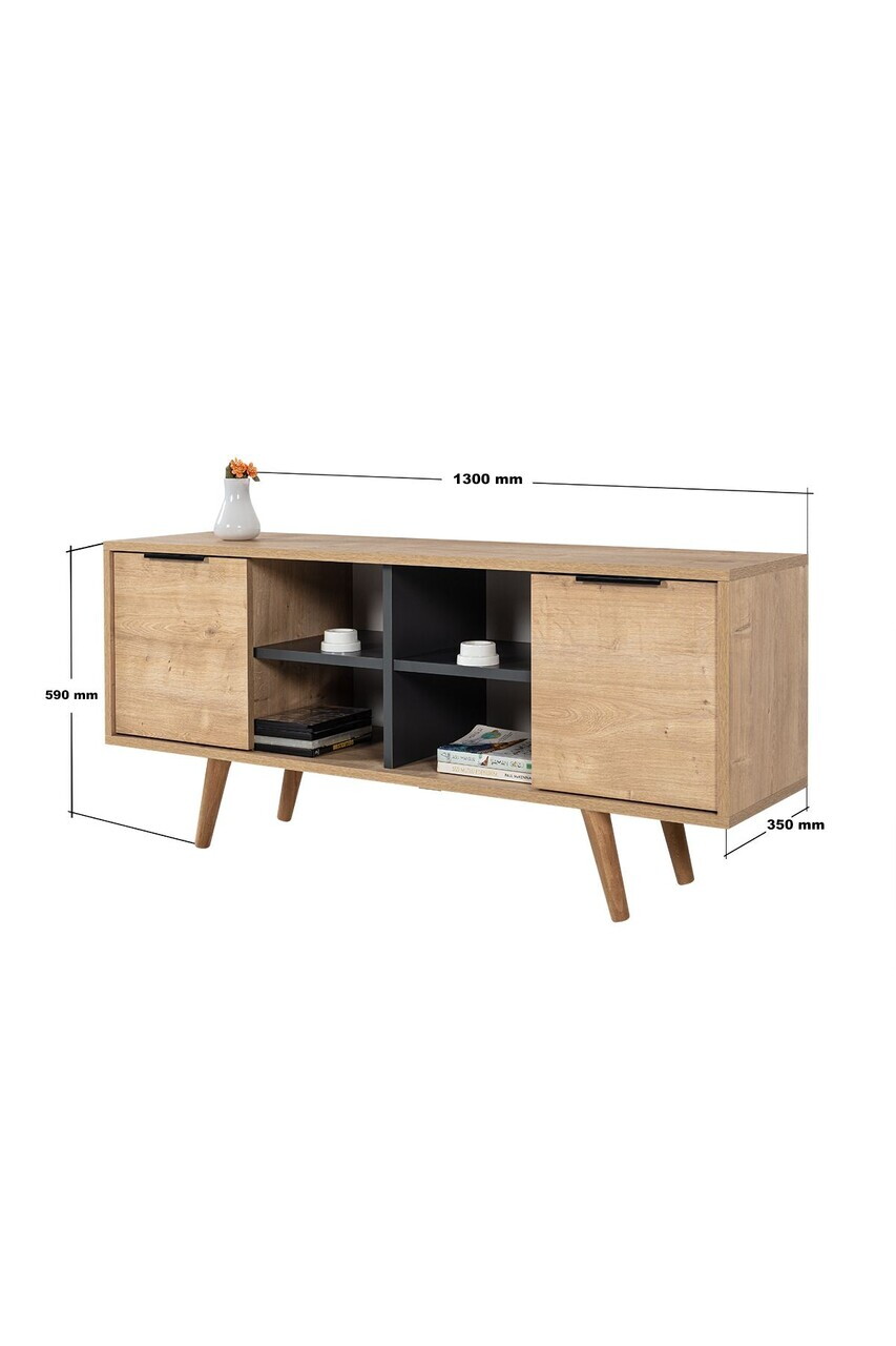 Comoda TV, Hanah Home, Sina 3319, 130x59x35 cm, PAL, Stejar safir / Antracit — imaginea 7