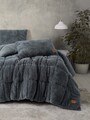 Set pilota dublu si perna, Pelus - Grey, Cotton Box, Poliester