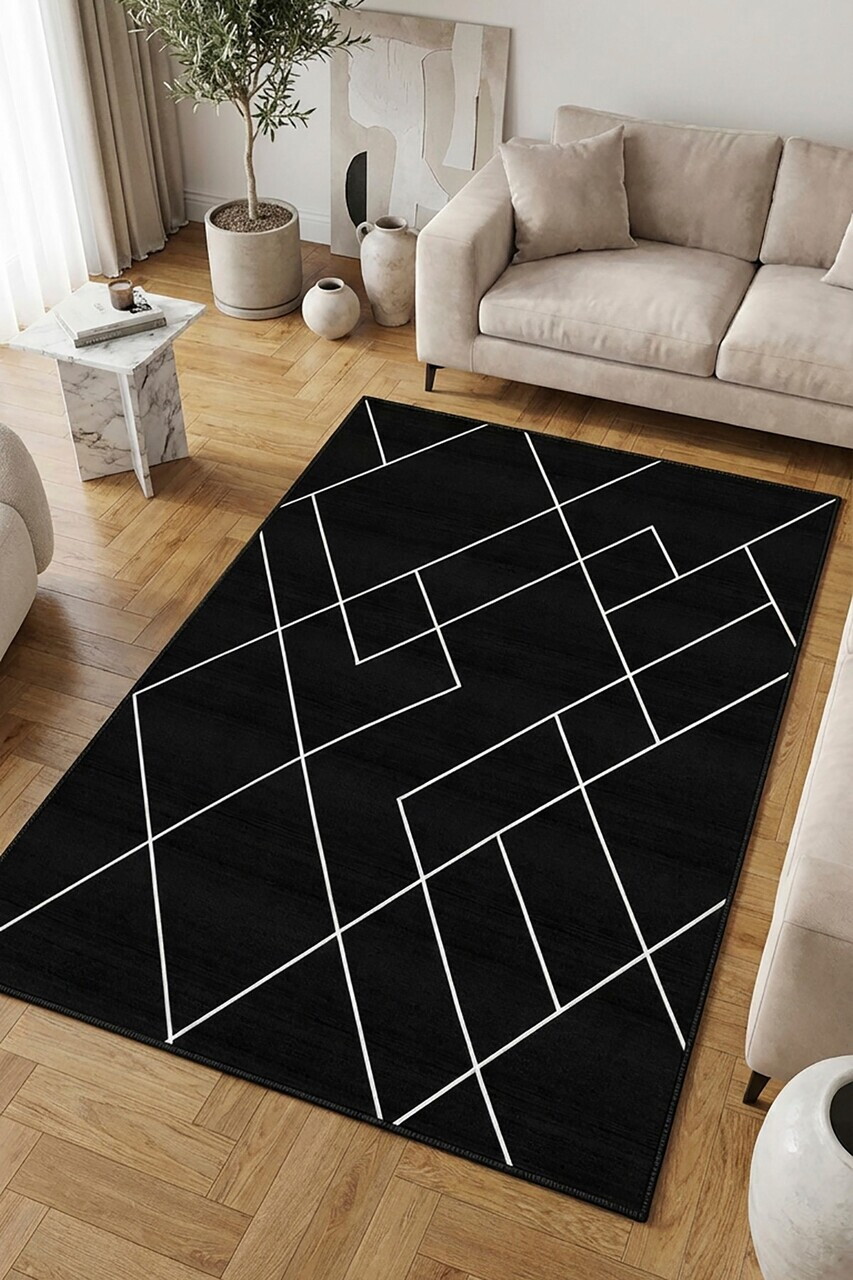 Covor, CLR-0000567-009, 100x300 cm, Poliester, Negru
