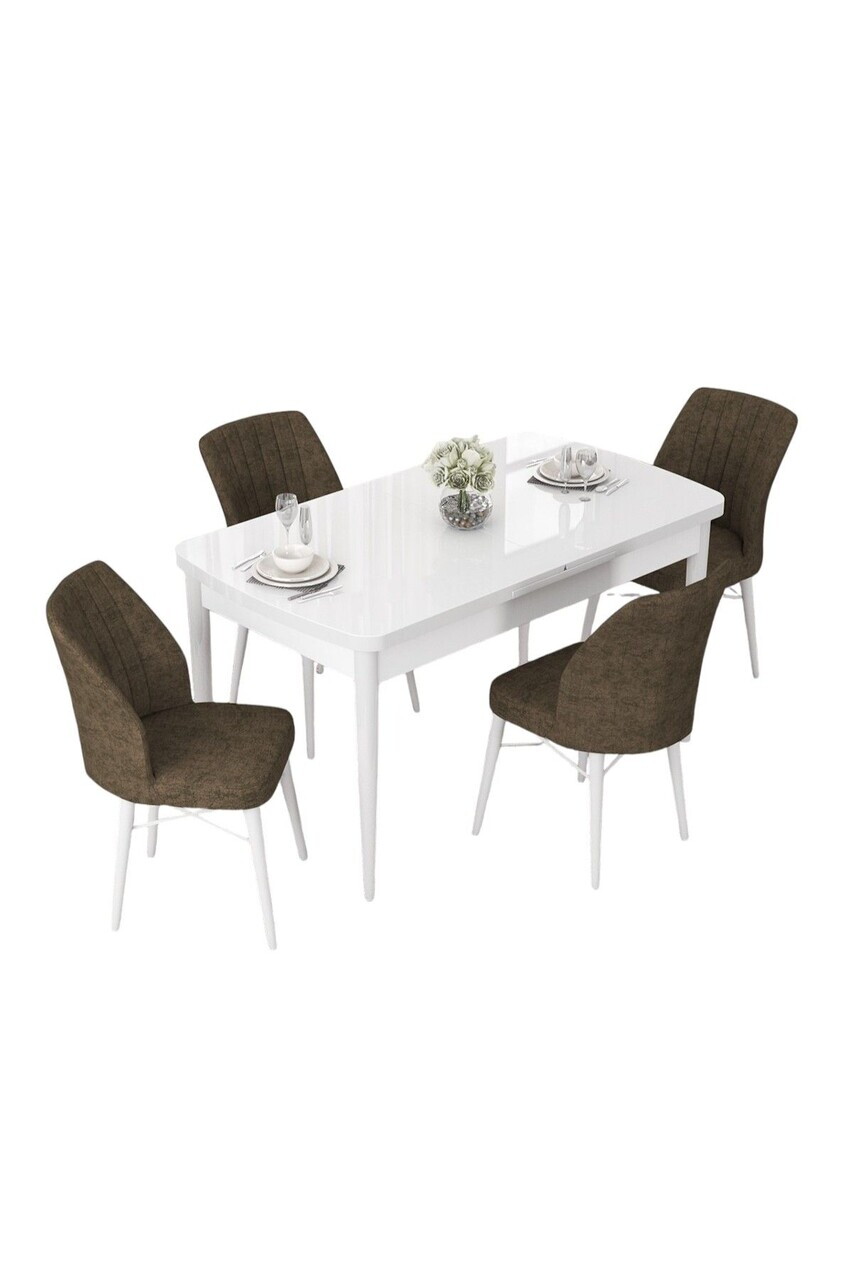 Set masa extensibila si scaune (5 piese), Hanah Home, Nef, Alb/Maro — imaginea 2