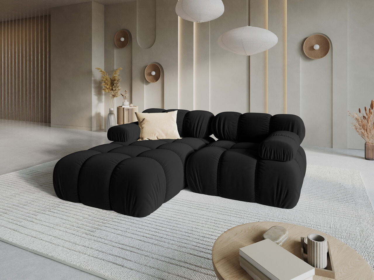 Coltar modular stanga 3 locuri, Bellis-51, Micadoni Home, 188x155x70 cm, catifea, negru - 1 | YEO