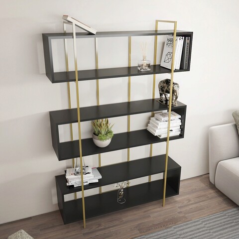 Corp biblioteca, Zena Home, Bruti, 120x180x29.6 cm, PAL, Antracit / Aur mezoni.ro
