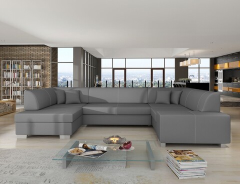 Coltar extensibil stanga 6 locuri ELTAP, Hv21, Havana, 322x204x72 cm, lemn/poliester, gri inchis