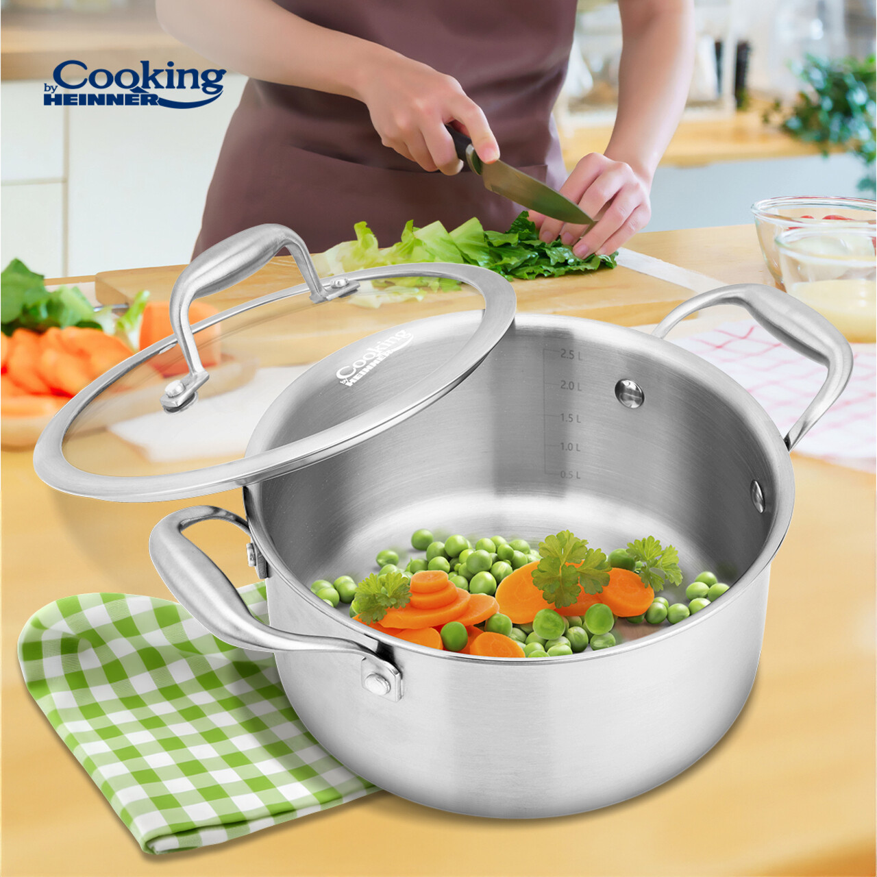 Semioala cu capac Atomic3, Cooking by Heinner, 20x10 cm, 2.8 L, inox/sticla, argintiu - imagine 7