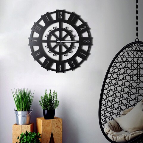 Ceas de perete, stone, metal, dimensiune: 50 x 50 cm, negru