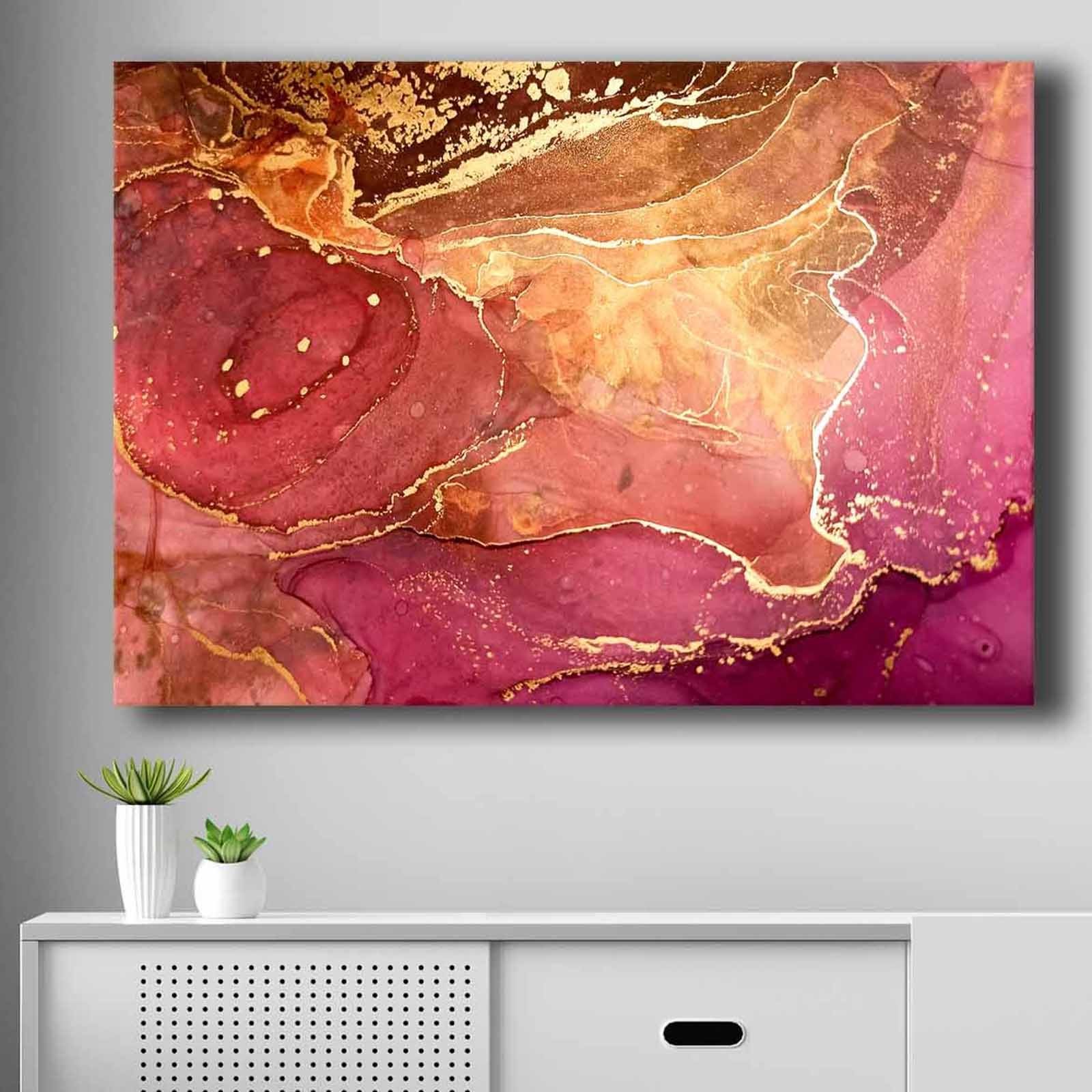 Tablou decorativ, 70100NISC-031, Lemn, Roz/Auriu