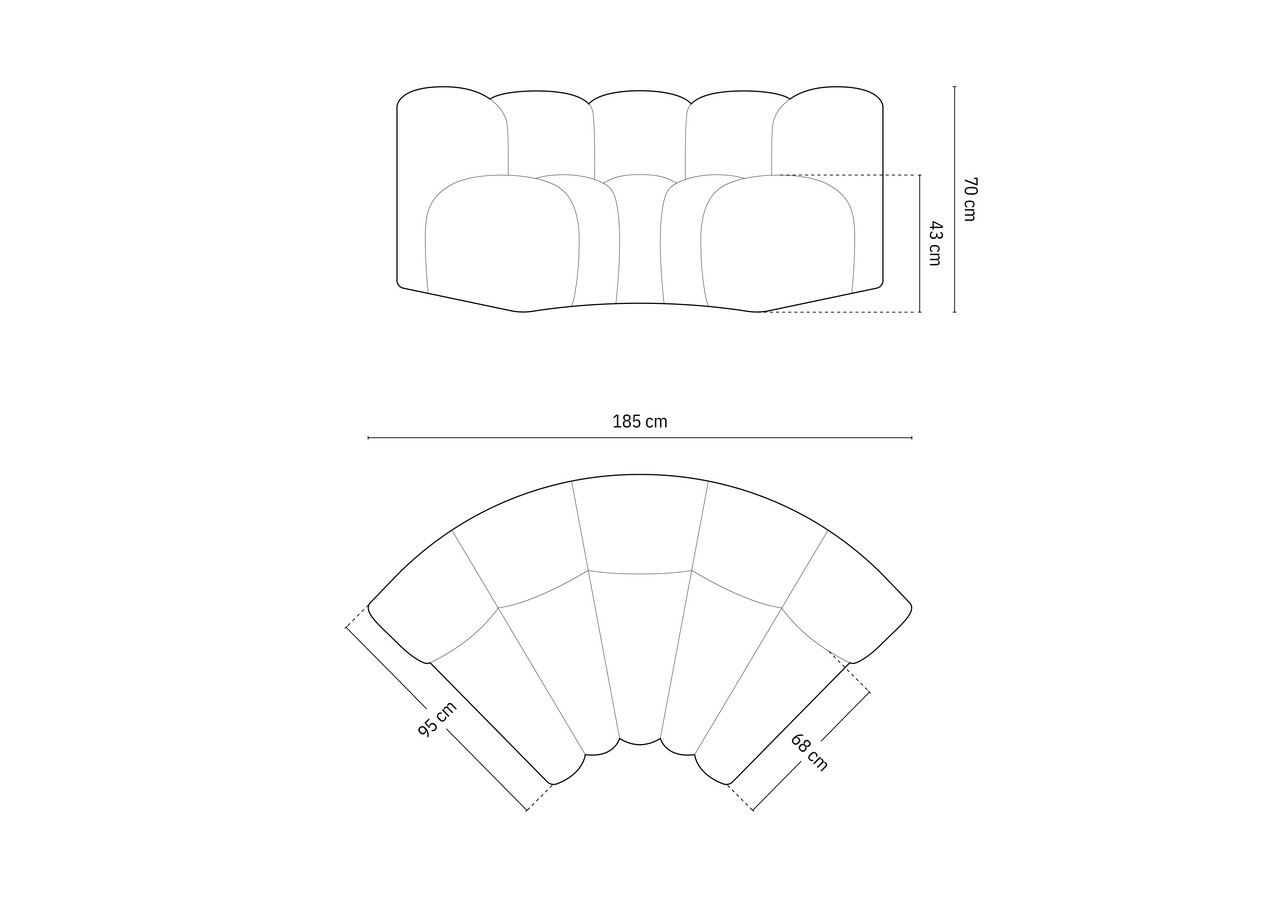 Modul pentru canapea, 1 loc, Lupine-44, Micadoni Home, 185x95x70 cm, catifea, gri