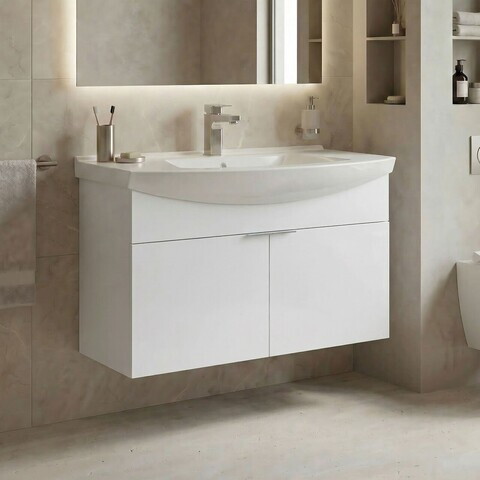 Dulap de baie cu chiuvetă, Hanah Home, Purus 100, Alb