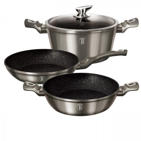 Set oale și tigăi din aluminiu forjat și marmură, 4 piese, Berlinger Haus, Carbon