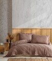 Set cuvertura de pat dubla Pique, 3 piese, 220x240 cm, 100% bumbac Jacquard, Saheser, Enza, bej
