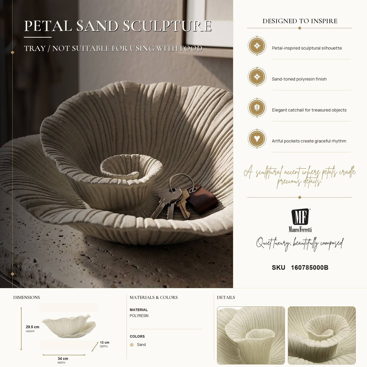 Bol decorativ, Mauro Ferretti, Petal, 34x13x29.5 cm, polirasina, nisip - view 7