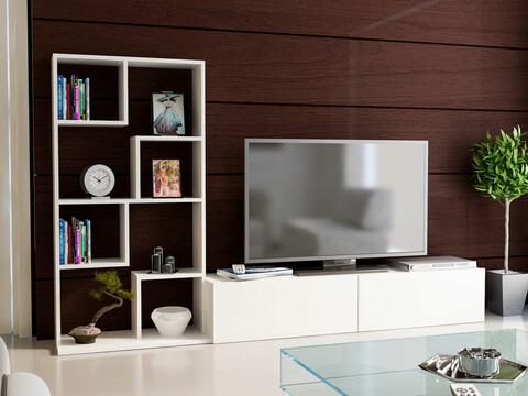 Comoda tv, decorotika, bare, 220x133.8x33.8 cm, alb
