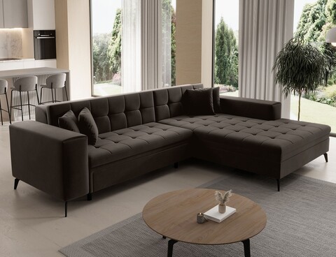 Coltar extensibil dreapta 4 locuri ELTAP, Sol-37, Solange, 292x196x84 cm, lemn/poliester, maro inchis