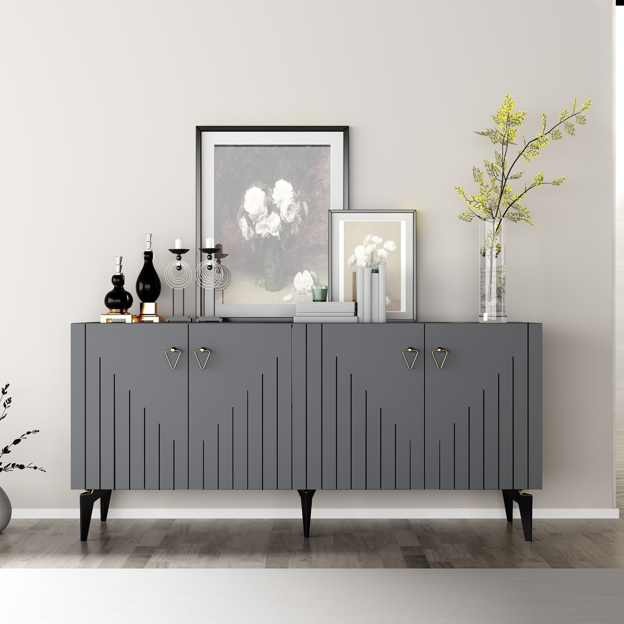 Consola, Hanah Home, Meda, 150x79x40 cm, PAL , Antracit / Aur