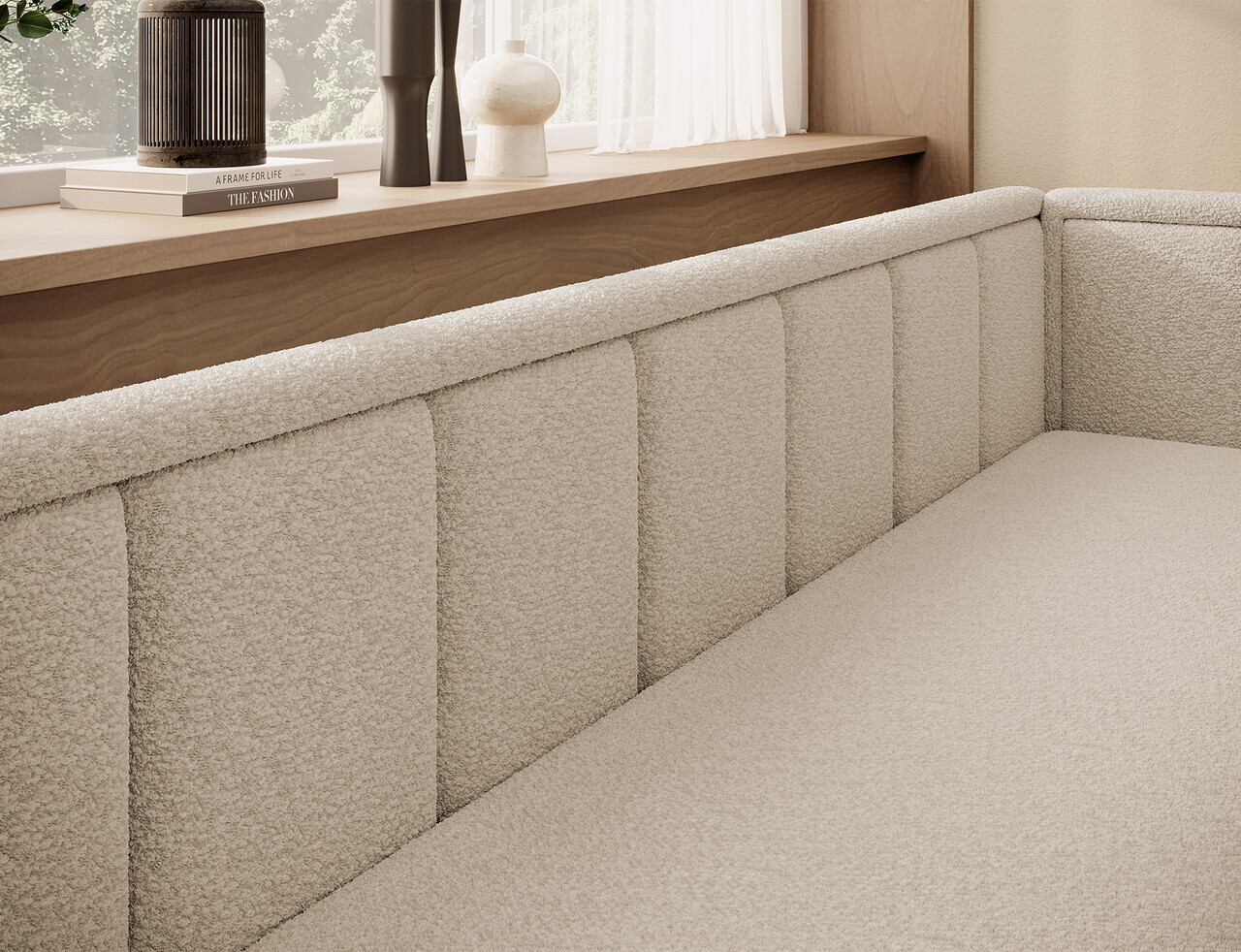 Canapea extensibila brat dreapta 3 locuri ELTAP, Fulgeo, 214x82x77 cm, lemn/catifea din poliester, bej - view 5
