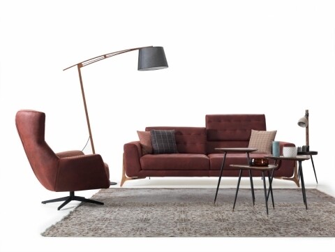 Canapea extensibila Kenzo, Heinner, 3 locuri, stofa, rosu