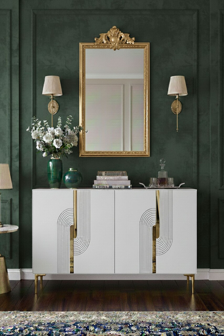Consola, Hanah Home, Meyra 120, 120x75x32 cm, Alb/Auriu - view 5