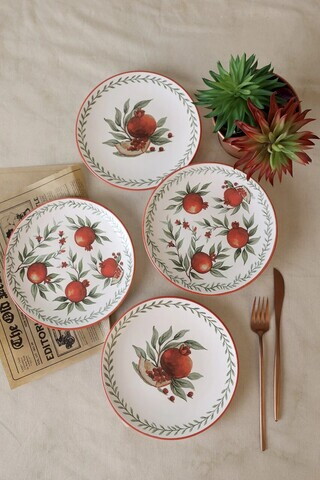 Set farfurii pentru desert, Hermia, 275KRM2574, Dimensiune: 20 cm (4 bucăți), Alb/Rosu