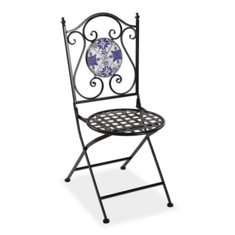 Scaun pentru gradina/terasa, Versa, Blue Mozaic, 50 x 92 x 39 cm, metal, negru