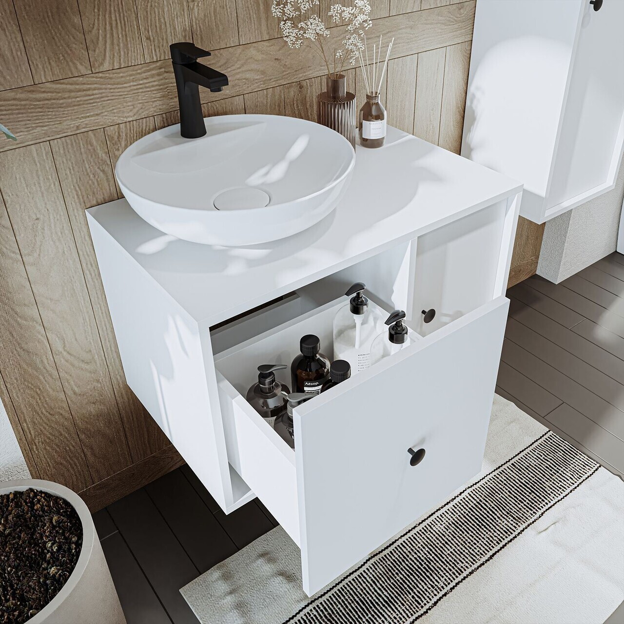 Dulap de baie cu chiuvetă, Hanah Home, 2536, 75x58x45 cm, MDF, Alb — imaginea 5