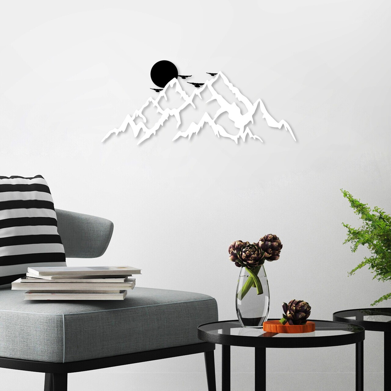 Decoratiune de perete, Full Mount And Mountain, Dimensiuni: 59 x 25 cm, Alb/Negru — imaginea 2