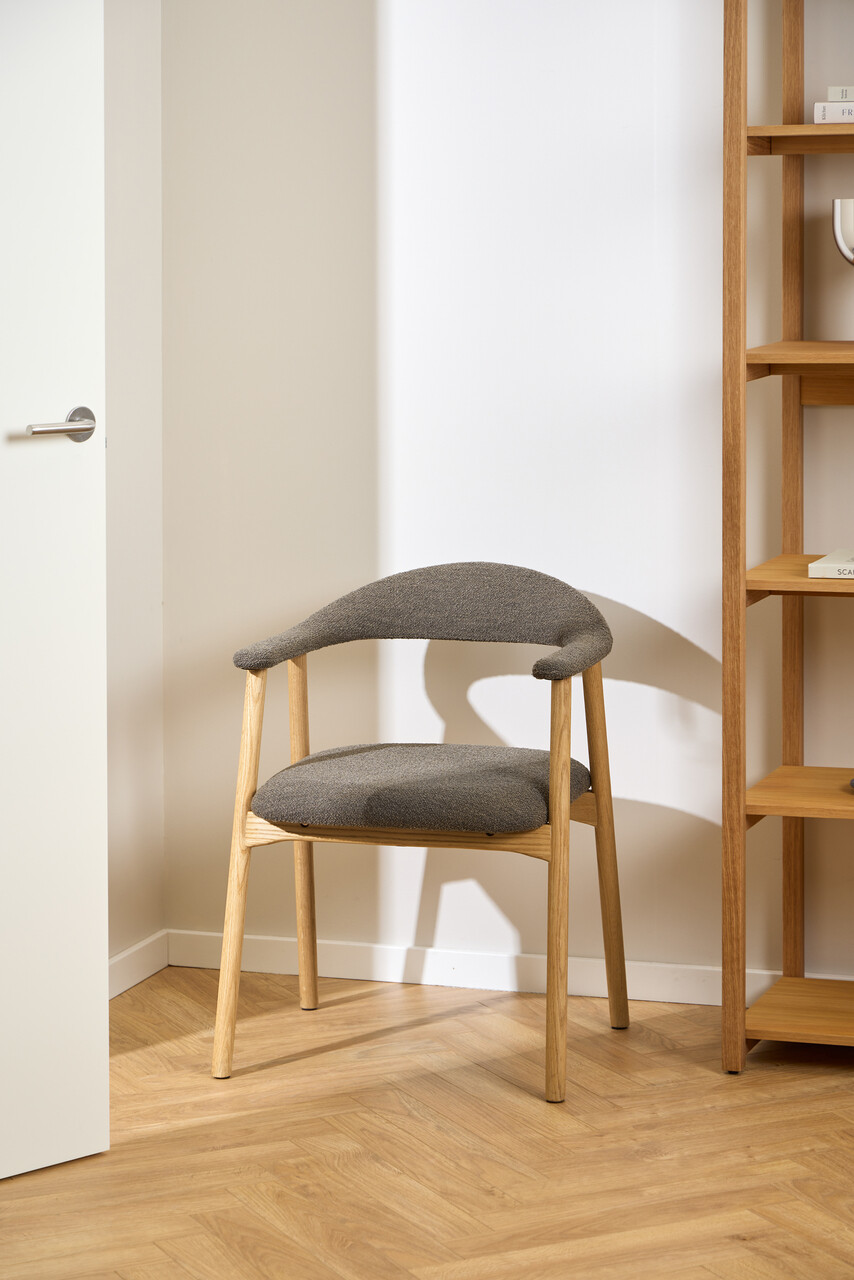 Scaun Addi, Actona, 56x54x75.5 cm, tesatura Boucle/lemn de stejar, grej - view 6